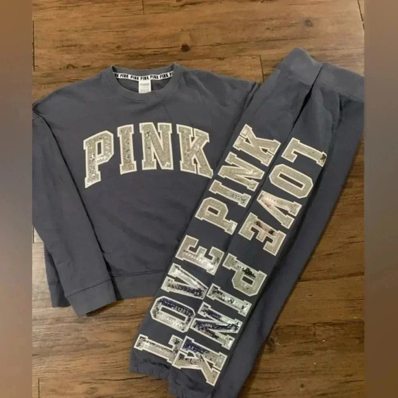 PINK  VS HTF RARE BLING SWEATSHIRT/ JOGGERS OUTFIT SET S/M - Picture 1 of 12